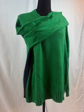 Boden Green Crewneck Sweater with Navy Button Side Placket